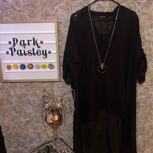 Sheer Black Plus Size High-Low Shirt